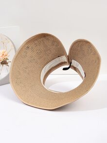 Leopard Pattern Bow Decor Straw Hat - Khaki - View 4