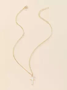 Cross Charm Necklace - Gold - View 2