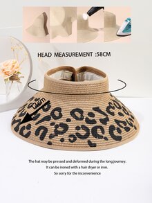 Leopard Pattern Bow Decor Straw Hat - Khaki - View 5