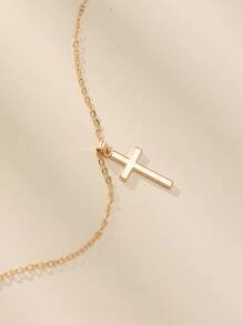 Cross Charm Necklace - Gold - View 5