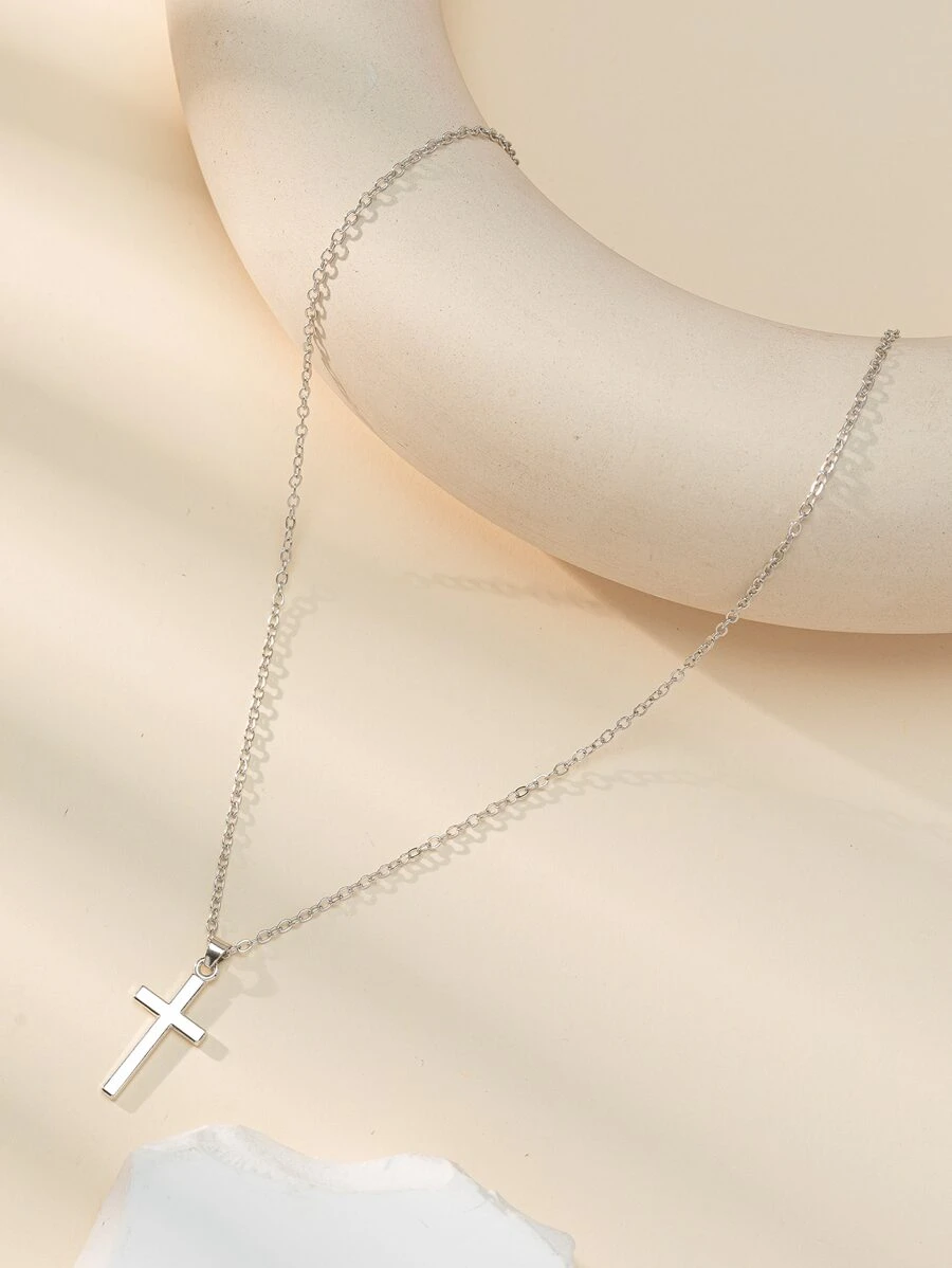 Cross Charm Necklace - Silver - View 1