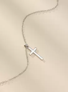 Cross Charm Necklace - Silver - View 2