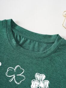 SHEIN LUNE Camiseta con estampado de trébol - Verde - Ver 3