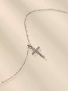 水鑽十字架吊飾項鍊 - 銀色 - 查看 4