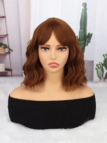 Dark Brown Short Wavy Wig with Bangs,Short Wavy Brown Bob Wigs for Women,Natural Looking Short Bob Wavy Wig with Bangs(Brown).