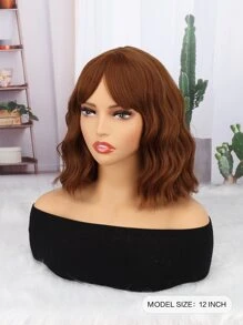 Dark Brown Short Wavy Wig with Bangs,Short Wavy Brown Bob Wigs for Women,Natural Looking Short Bob Wavy Wig with Bangs(Brown).