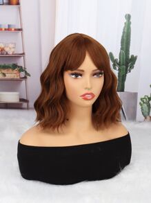 Dark Brown Short Wavy Wig with Bangs,Short Wavy Brown Bob Wigs for Women,Natural Looking Short Bob Wavy Wig with Bangs(Brown).