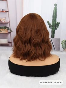 Dark Brown Short Wavy Wig with Bangs,Short Wavy Brown Bob Wigs for Women,Natural Looking Short Bob Wavy Wig with Bangs(Brown).