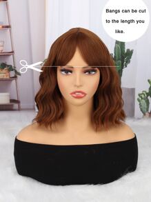 Dark Brown Short Wavy Wig with Bangs,Short Wavy Brown Bob Wigs for Women,Natural Looking Short Bob Wavy Wig with Bangs(Brown).