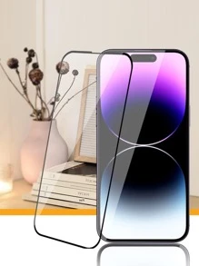 2pcs Screen Protection Tempered Film Compatible With iPhone15/15Plus/15Pro/15Promax - Black - View 2