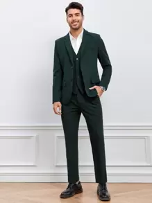 GENTILAND Bộ đồ nam Túi Dây kéo Nút phía trước màu trơn Công việc - Màu xanh lá cây đậm - Xem 1