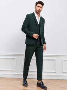 GENTILAND Bộ đồ nam Túi Dây kéo Nút phía trước màu trơn Công việc - Màu xanh lá cây đậm - Xem 5