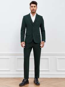 GENTILAND Bộ đồ nam Túi Dây kéo Nút phía trước màu trơn Công việc - Màu xanh lá cây đậm - Xem 6