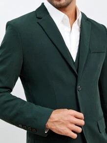 GENTILAND Bộ đồ nam Túi Dây kéo Nút phía trước màu trơn Công việc - Màu xanh lá cây đậm - Xem 7