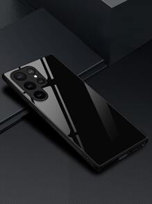 Mirror 1pc Solid Black Glass Protection Phone Case Compatible With Apple IPhone 16/16 Pro/16 Plus/16 Pro Max And A54/A55/A53/S24/S24 FE/S24 Plus/S24 Ultra - Black - View 1