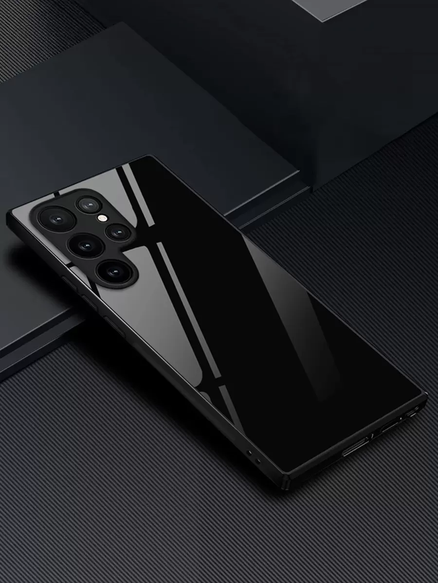 Mirror 1pc Solid Black Glass Protection Phone Case Compatible With Apple IPhone 16/16 Pro/16 Plus/16 Pro Max And A54/A55/A53/S24/S24 FE/S24 Plus/S24 Ultra - Black - View 1