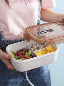 1pc Plastic Lunch Box, Portable Multi-grid Microwaveable Bento box For Office & School - White - View 1