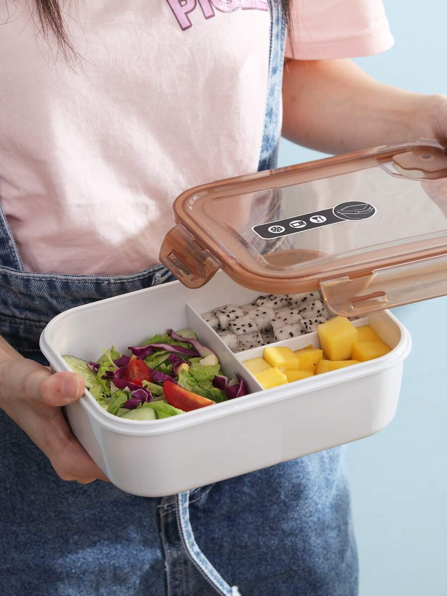 1pc Plastic Lunch Box, Portable Multi-grid Microwaveable Bento box For Office & School - White - View 1