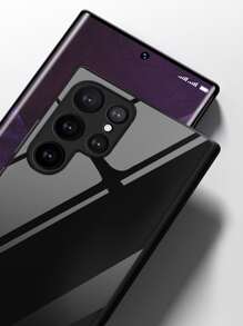 Mirror 1pc Solid Black Glass Protection Phone Case Compatible With Apple IPhone 16/16 Pro/16 Plus/16 Pro Max And A54/A55/A53/S24/S24 FE/S24 Plus/S24 Ultra - Black - View 3