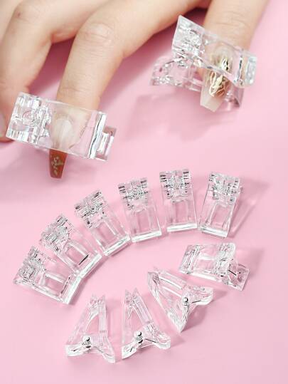 10 pezzi Set di stampi per estensione unghie e molletta di fissaggio, forniture per unghie, strumenti per unghie, strumenti per arte di unghie, back to school, unghie, strumenti per unghie finte