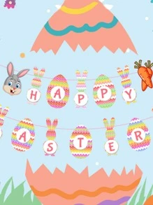 17pcs/set Plastic Hanging Garland, Cute Easter Rabbit & Egg Design Decorative Garland For Easter - Multicolor - View 4