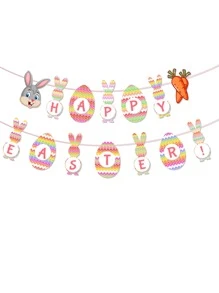 17pcs/set Plastic Hanging Garland, Cute Easter Rabbit & Egg Design Decorative Garland For Easter - Multicolor - View 5