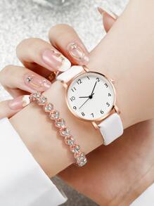 Conjunto De Pulsera Y Reloj De Cuarzo Con Esfera Digital Simple Con Banda Para Mujer (2 Piezas / Juego) - Blanco - Ver 2