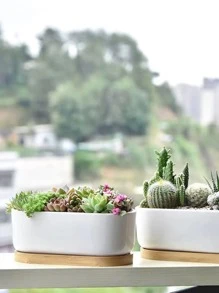 1pc Wooden Pattern Plant Tray, Boho Bamboo Tray For Plant Pot - Khaki - View 4