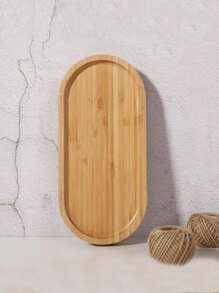 1pc Wooden Pattern Plant Tray, Boho Bamboo Tray For Plant Pot - Khaki - View 2