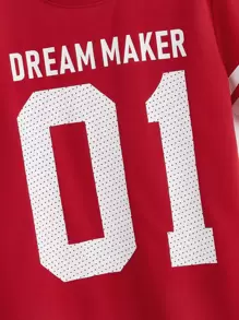 SHEIN Boys' Casual Sports Letter Printed Round Neck Short Sleeve T-Shirt, Suitable For Daily Leisure & Sports Wear - Red - View 3