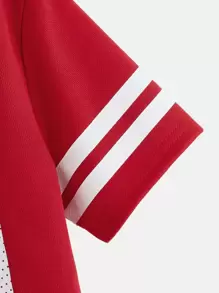 SHEIN Boys' Casual Sports Letter Printed Round Neck Short Sleeve T-Shirt, Suitable For Daily Leisure & Sports Wear - Red - View 4