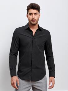 Manfinity NiteLyfe 男士素色前紐扣襯衫 - 黑色 - 查看 2