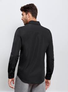 Manfinity NiteLyfe 男士素色前紐扣襯衫 - 黑色 - 查看 7