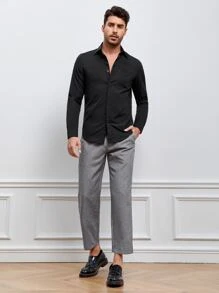 Manfinity NiteLyfe 男士素色前紐扣襯衫 - 黑色 - 查看 6