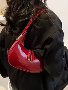 Thời trang, Tối giản, Giản dị, Túi đeo vai mini bằng da Pu có dây đeo có thể điều chỉnh, Hình lưỡi liềm, Túi xách giản dị đa năng, Quà tặng, Tiệc tùng, Phong cách hiện đại và tối giản, Túi màu đỏ tía, Túi xách & Quà tặng lý tưởng cho năm mới cho bé gái, bé gái tuổi teen, Túi màu đỏ tía thời trang - Màu Đỏ Sâu - Xem 3