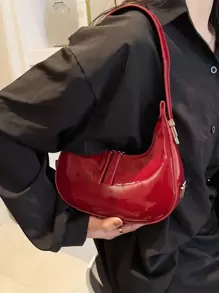 Thời trang, Tối giản, Giản dị, Túi đeo vai mini bằng da Pu có dây đeo có thể điều chỉnh, Hình lưỡi liềm, Túi xách giản dị đa năng, Quà tặng, Tiệc tùng, Phong cách hiện đại và tối giản, Túi màu đỏ tía, Túi xách & Quà tặng lý tưởng cho năm mới cho bé gái, bé gái tuổi teen, Túi màu đỏ tía thời trang - Màu Đỏ Sâu - Xem 5