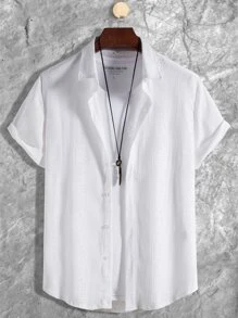 Manfinity Homme Hombres Camisa unicolor con botón sin camiseta - Blanco - Ver 1