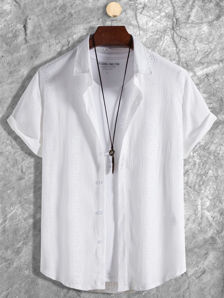 Manfinity Homme Hombres Camisa unicolor con botón sin camiseta - Blanco - Ver 1