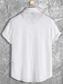Manfinity Homme Hombres Camisa unicolor con botón sin camiseta - Blanco - Ver 2