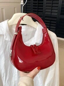 Thời trang, Tối giản, Giản dị, Túi đeo vai mini bằng da Pu có dây đeo có thể điều chỉnh, Hình lưỡi liềm, Túi xách giản dị đa năng, Quà tặng, Tiệc tùng, Phong cách hiện đại và tối giản, Túi màu đỏ tía, Túi xách & Quà tặng lý tưởng cho năm mới cho bé gái, bé gái tuổi teen, Túi màu đỏ tía thời trang - Màu Đỏ Sâu - Xem 6