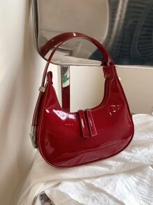 Thời trang, Tối giản, Giản dị, Túi đeo vai mini bằng da Pu có dây đeo có thể điều chỉnh, Hình lưỡi liềm, Túi xách giản dị đa năng, Quà tặng, Tiệc tùng, Phong cách hiện đại và tối giản, Túi màu đỏ tía, Túi xách & Quà tặng lý tưởng cho năm mới cho bé gái, bé gái tuổi teen, Túi màu đỏ tía thời trang - Màu Đỏ Sâu - Xem 7