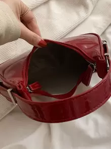 Thời trang, Tối giản, Giản dị, Túi đeo vai mini bằng da Pu có dây đeo có thể điều chỉnh, Hình lưỡi liềm, Túi xách giản dị đa năng, Quà tặng, Tiệc tùng, Phong cách hiện đại và tối giản, Túi màu đỏ tía, Túi xách & Quà tặng lý tưởng cho năm mới cho bé gái, bé gái tuổi teen, Túi màu đỏ tía thời trang - Màu Đỏ Sâu - Xem 8