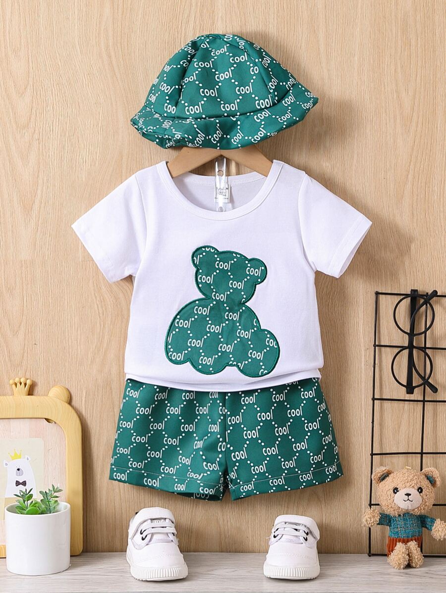 Bộ áo thun và quần đùi in chữ và gấu thường ngày mùa hè cho bé trai - Nhiều màu - Xem 1