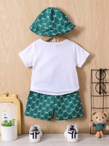 Bộ áo thun và quần đùi in chữ và gấu thường ngày mùa hè cho bé trai - Nhiều màu - Xem 2