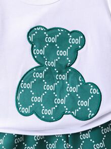 Bộ áo thun và quần đùi in chữ và gấu thường ngày mùa hè cho bé trai - Nhiều màu - Xem 3
