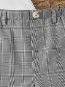 SHEIN 小男童馬和人物刺繡捲邊袖上衣和格紋短褲 - 彩色 - 查看 4