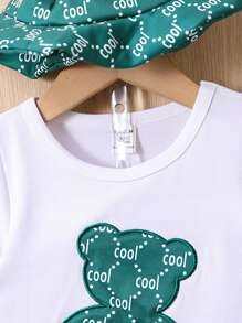 Bộ áo thun và quần đùi in chữ và gấu thường ngày mùa hè cho bé trai - Nhiều màu - Xem 6