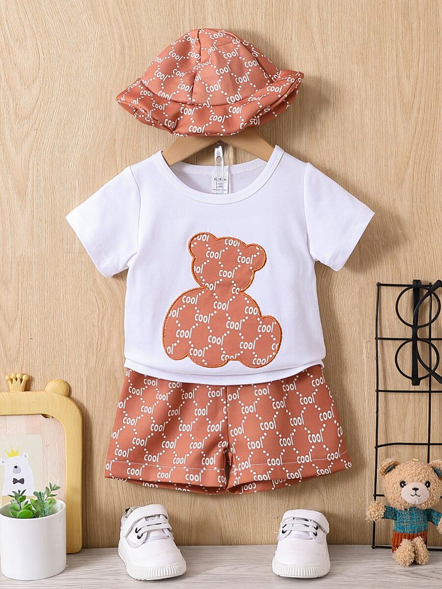 男嬰熊和字母圖案T恤和短褲 - 彩色 - 查看 1