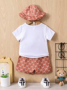 男嬰熊和字母圖案T恤和短褲 - 彩色 - 查看 2