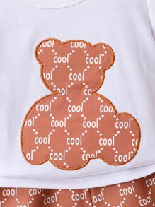 男嬰熊和字母圖案T恤和短褲 - 彩色 - 查看 3